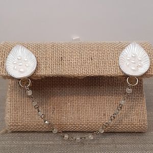 Vintage White Plastic Beaded Sweater Clasp